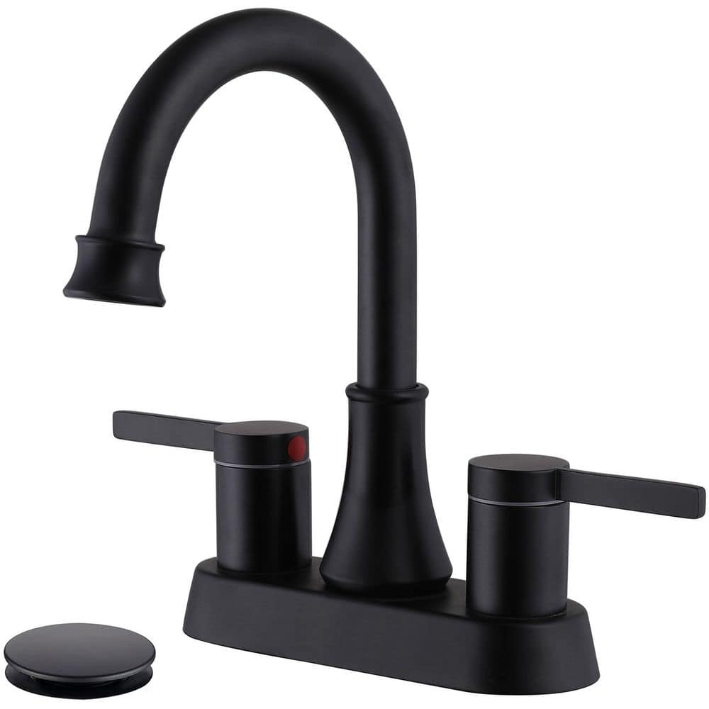 4 in. Centerset Double Handle High Arc Bathroom Faucet with Drain Kit Included in Matte Black price history on PriceWatchPro