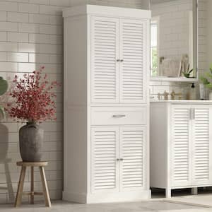 30 in. W x 15.7 in. D x 71.6 in. H White Wood Freestanding Linen Cabinet Bath Cabinet with Louvered Doors and Drawer