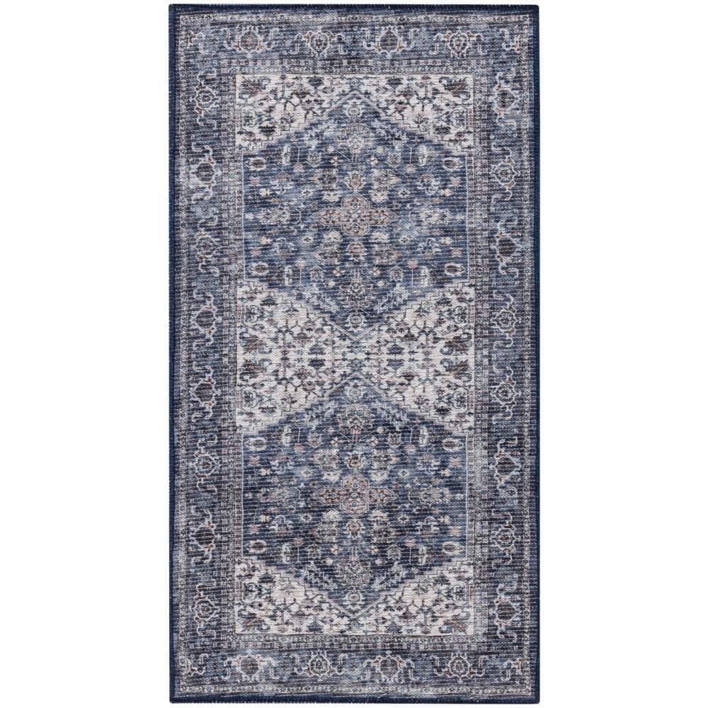 Machine Washable Series doormat 1 Navy Ivory 2 ft. x 4 ft. Distressed Tradi