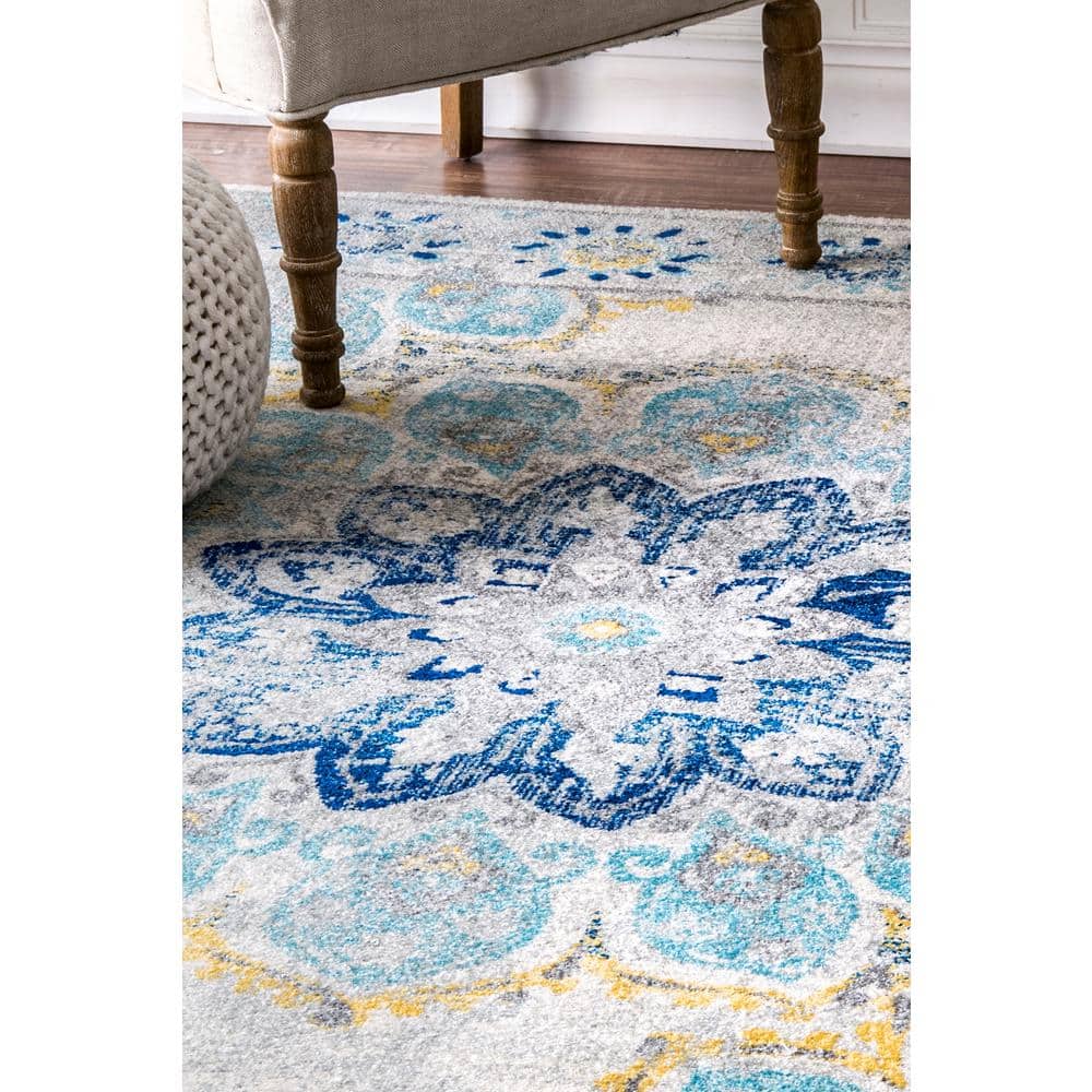 Blue Floral Synthetic 4' x 6' Rectangular Area Rug