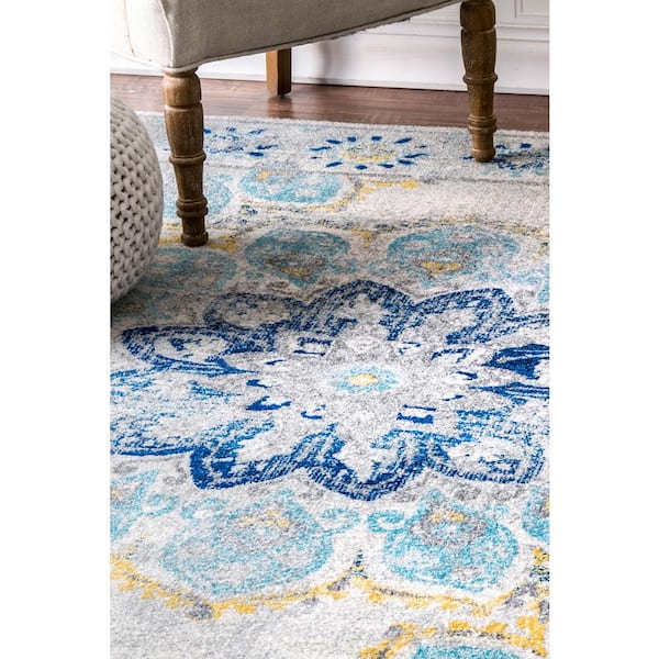 nuLOOM Kiyoko Vintage Floral Blue 5 ft. x 8 ft. Area Rug RZBD59C