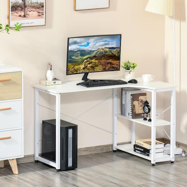 47 inch Small L-Shaped Computer Desk with Storage Shelves Natural Oak