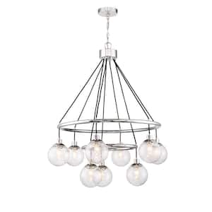Que 9-Light Chrome Finish with Seeded Glass Transitional Chandelier for Kitchen/Dining/Foyer No Bulbs Included