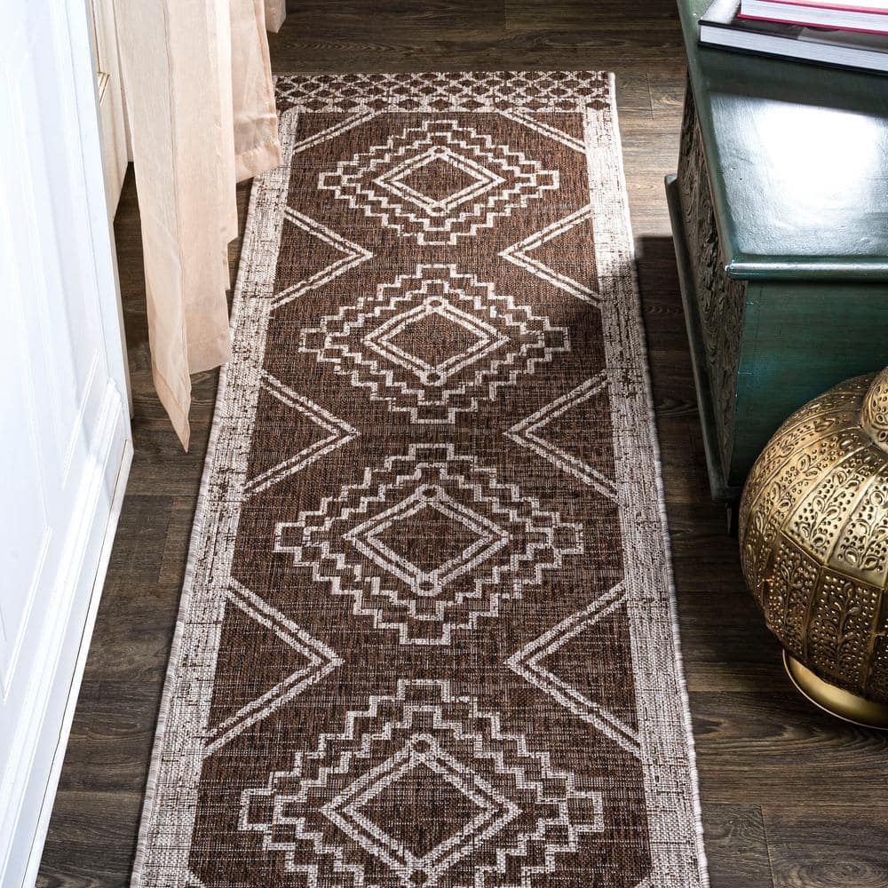 Moroccan Vinyl Rug Runner in Tile Effect Pattern for Kitchen 