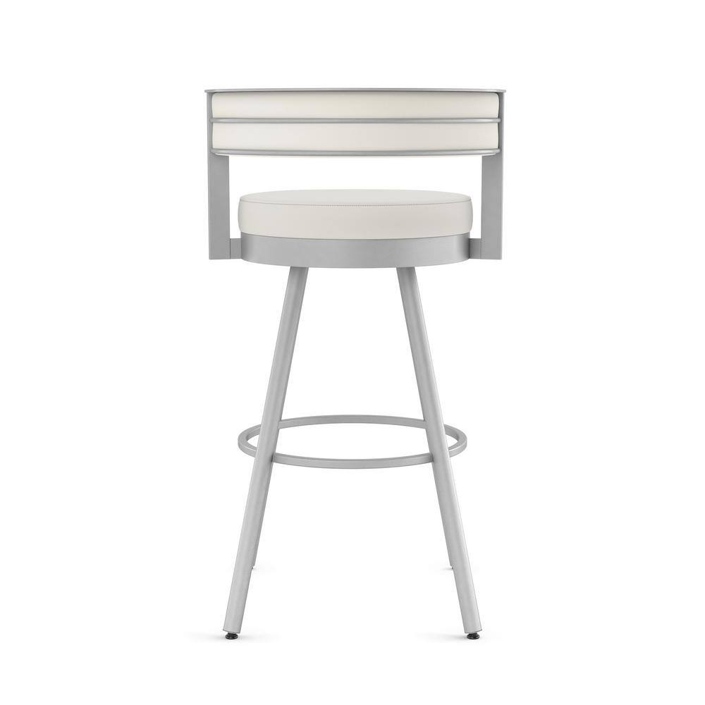 Eller 30" Off-White Faux Leather Swivel Bar Stool with Shiny Grey Metal