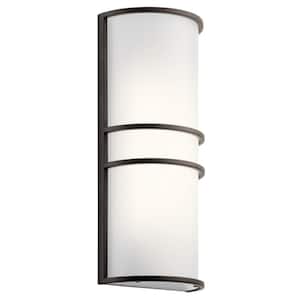 Independence 44-Watt Olde Bronze Integrated LED Bathroom Indoor Wall Sconce Light with Frosted Glass Shade