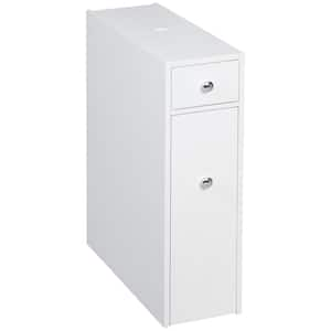 7 in. W x 19 in. D x 23 in. H White Linen Cabinet, Narrow Bathroo, Floor Cabinet with Drawer and Slide-out Shelves