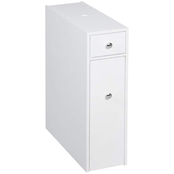 Tileon 7 in. W x 19 in. D x 23 in. H White Linen Cabinet, Narrow Bathroo, Floor Cabinet with Drawer and Slide-out Shelves