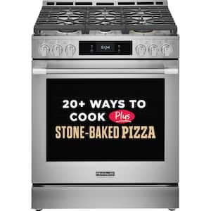 Professional 30 in. 5-Burners Slide-In Gas Range in Stainless Steel with Stone-Baked Pizza