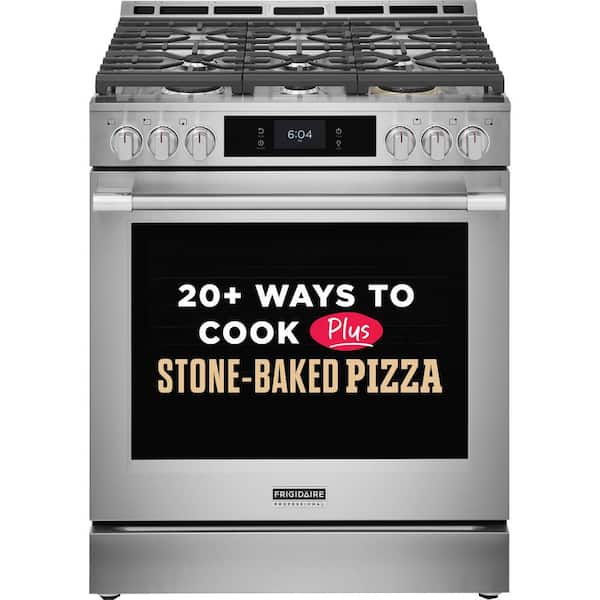 Professional 30 in. 5-Burners Slide-In Gas Range in Stainless Steel with Stone-Baked Pizza