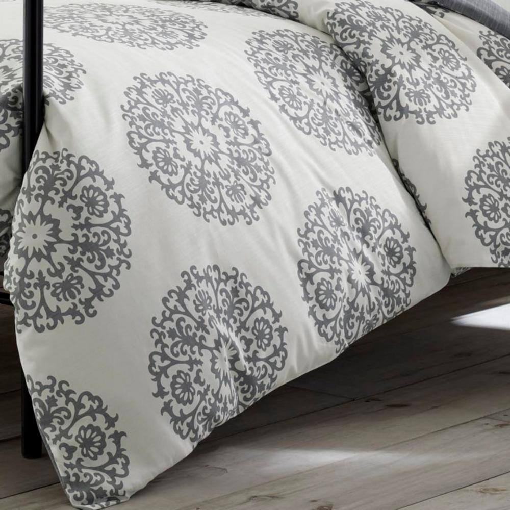 King Gray and Cream Cotton Boho-Chic Duvet Cover Set