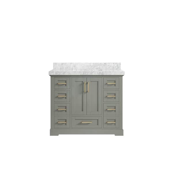 Willow Collections Boston 42 in. W x 22 in. D x 36 in. H Bath Vanity in Evergreen with 2 in. Carrara Marble Top