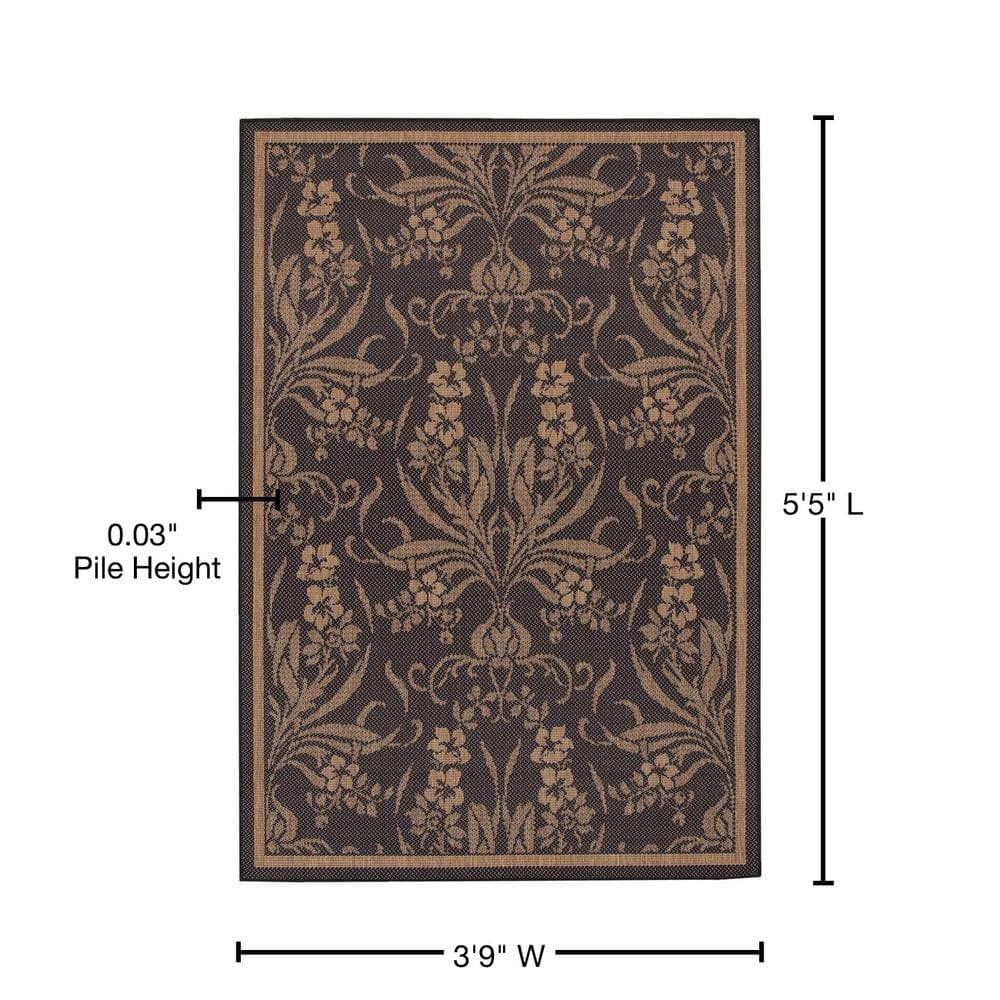 Rectangular Black and Cocoa Synthetic Flat Woven Area Rug