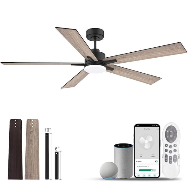 60 in.Smart Outdoor Indoor Black Ceiling Fan with Lights Remote,Voice Control via Alexa Google WIFI App,Quiet DC Motor