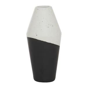 12 in. Black Handmade Color Block Speckled Ceramic Decorative Vase