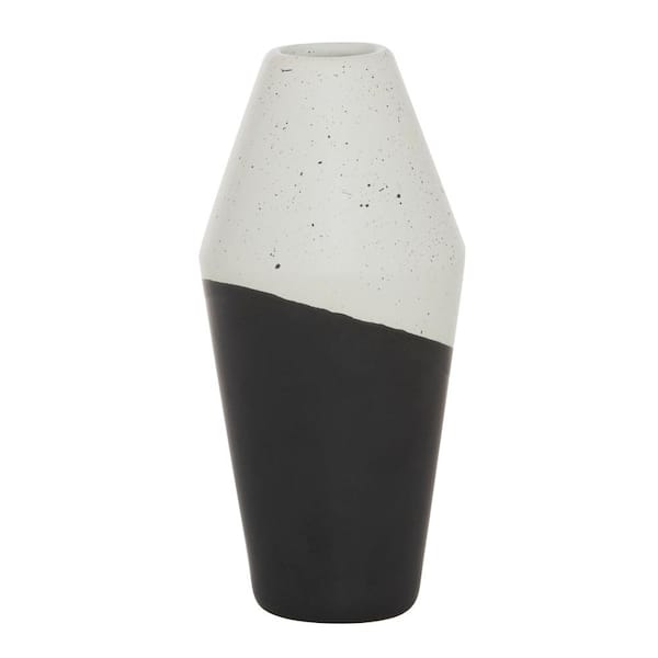 Litton Lane 12 in. Black Handmade Color Block Speckled Ceramic Decorative Vase