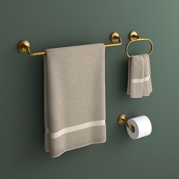 Paces 3-Piece Bath Hardware Set Towel Bar, Toilet Paper Holder and Hand Towel Holder in Vibrant Brushed Moderne Brass