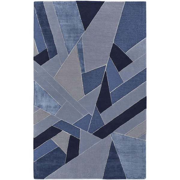 Blue, Silver Geometric 12 ft. x 15 ft. Area Rug