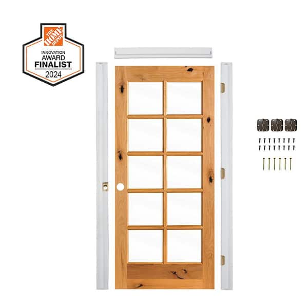 DIY RTA Kit 24in.x80in. Right-Handed 10-Lite Clear Glass Clear Stain Alder Wood Single Ready To Assemble Interior Door
