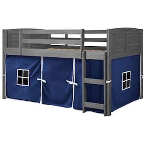 Antique Grey Twin Louver Low Loft Bed with Blue Tent Kit