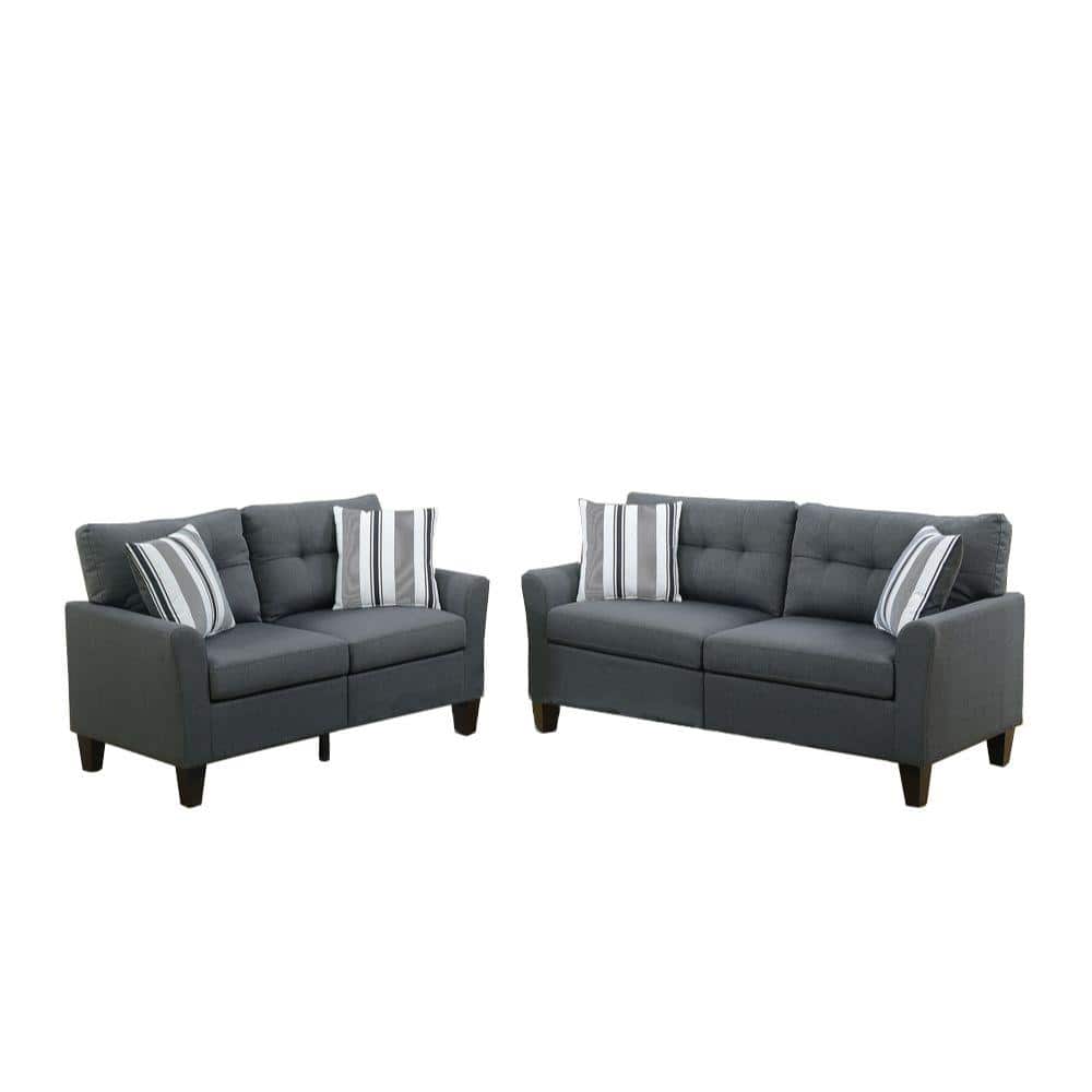 Benjara 32 in. Charcoal Gray Glossy Polyfiber 4-Seat Sofa
