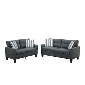 32 in. Charcoal Gray Glossy Polyfiber 4-Seat Sofa Set with Cushions