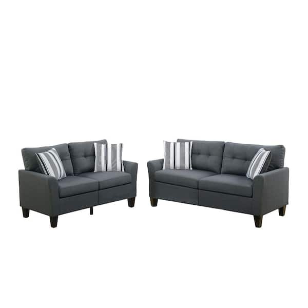 Benjara 32 in. Charcoal Gray Glossy Polyfiber 4-Seat Sofa Set with Cushions