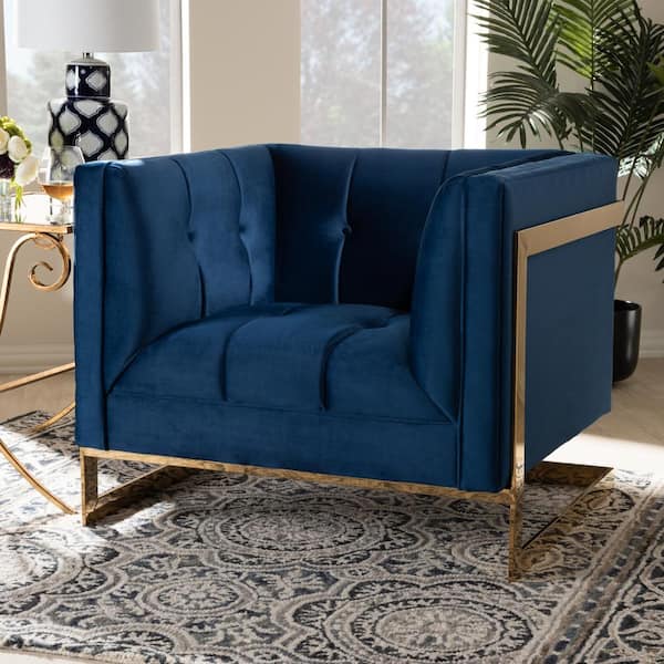 Ambra Royal Blue and Gold Fabric Armchair