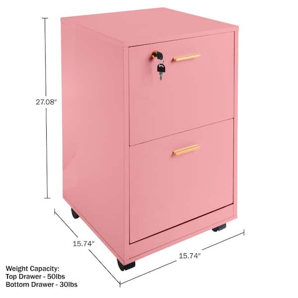 Lavish Home 2-Drawer Pink Manufactured Wood 15.75 in. Rolling