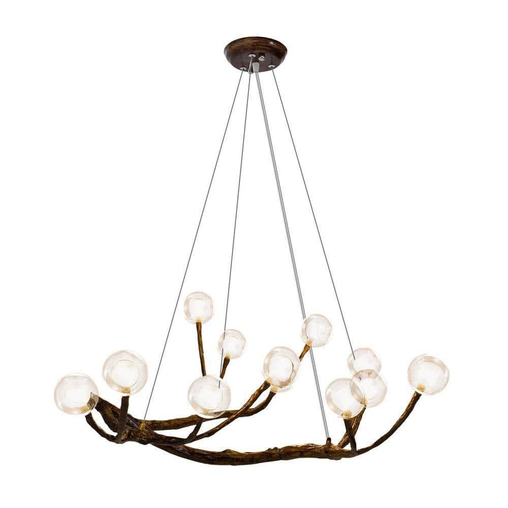 OUKANING 12-Light Vintage Style Adjustable Height Brown Resin