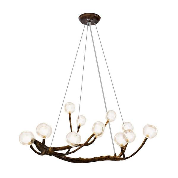 OUKANING 12-Light Vintage Style Adjustable Height Brown Resin