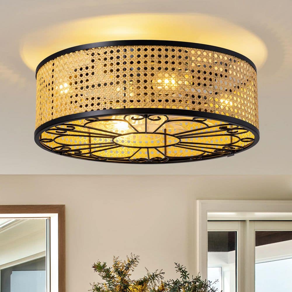 20 in. Indoor Black Boho Caged Ceiling Fan with Lights and Remote Control, Low Profile Flush Mount Ceiling Fan price history on PriceWatchPro