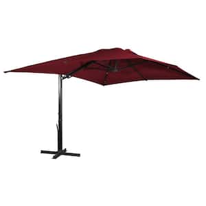 10 ft. x 13 ft. Aluminum Cantilever Umbrella Rectangular Crank Market Umbrella Tilt Patio Umbrella with Base in Red