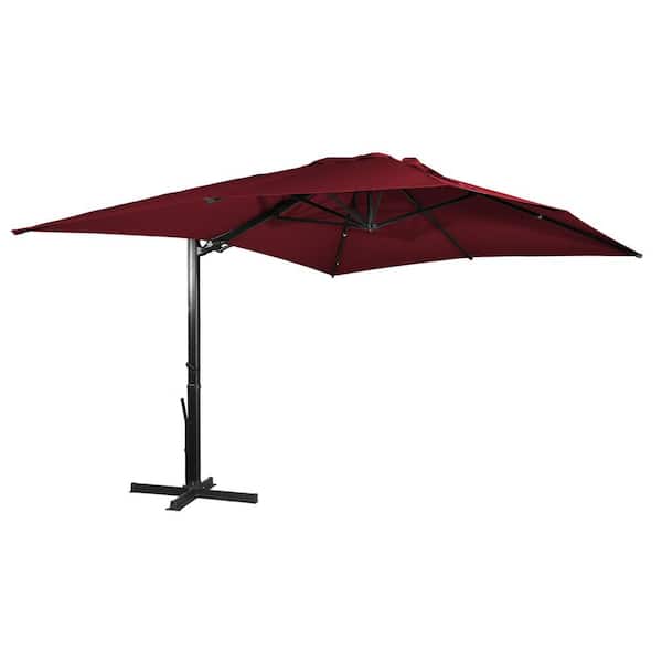 Clihome 10 ft. x 13 ft. Aluminum Cantilever Umbrella Rectangular Crank Market Umbrella Tilt Patio Umbrella in Red