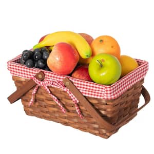 Double Handle Woodchip Basket with Red Liner - Perfect for Storing Fresh Fruits
