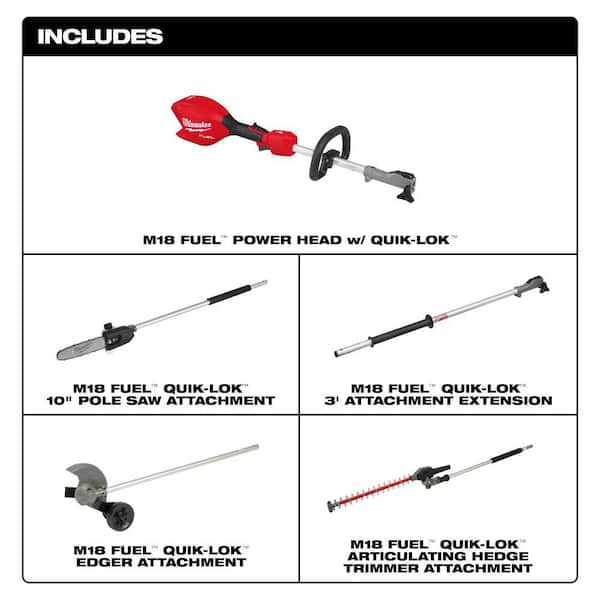 M18 FUEL 18V 10 in. Brushless Cordless Battery Powered QUIK-LOK Pole Saw w/ Edger & Hedge Trimmer Attachments