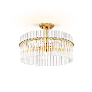 Hebe 16.9 in. diameter 4-light Brushed Brass Crystal Flush Mount