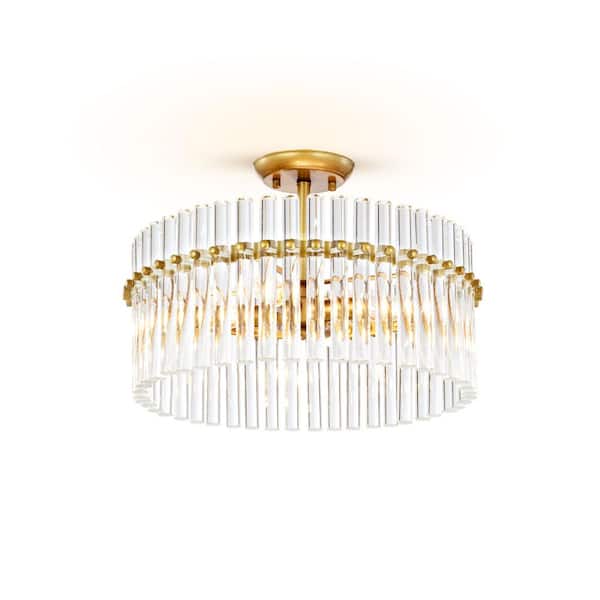 Hebe 16.9 in. diameter 4-light Brushed Brass Crystal Flush Mount