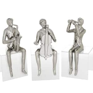 Silver Ceramic Shelf Sitting Musician Sculpture (Set of 3)