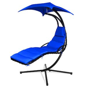 6.2 ft. Free Standing Patio Hammock Chair Floating Hanging Chaise Lounge Chair with Canopy Blue