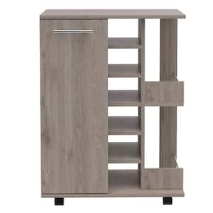 Light Gray Kitchen Cart, Bar Cart with Six Built-in Wine Rack, Single Door Cabinet