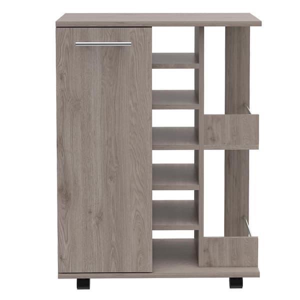 Tatayosi Light Gray Kitchen Cart, Bar Cart with Six Built-in Wine Rack, Single Door Cabinet