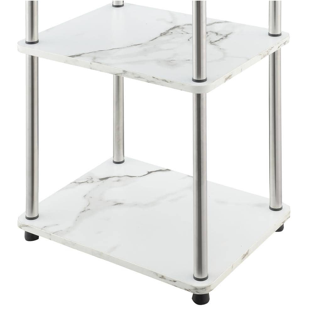 White Faux Marble Wood and Metal Three-Tier End Table