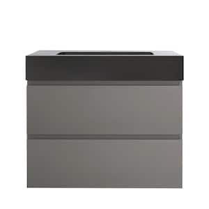 30 in. W x 18 in. D x 25 in. H Wall Mounted Bath Vanity in Grey with Black Solid Surface Top