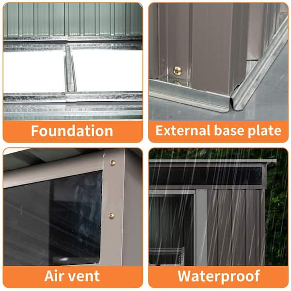 6 ft. W x 5 ft. D Metal Storage Shed Outdoor Tool Room with Foundation and Transparent Plate, Gray (27 sq. ft.)