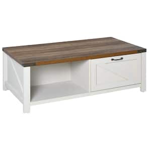 Industrial 46 in. Length White Oak Rectangle Particle Board Coffee Table with 1-Drawer