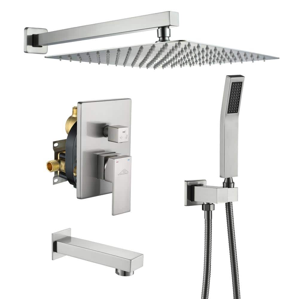CASAINC 1-Spray Patterns with 2.5 GPM 12 in. Wall Mount Dual Shower Heads in Brushed Nickel