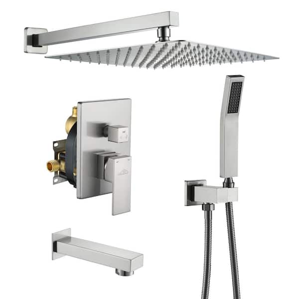 CASAINC 12 in.Wall-Mounted Shower System with Bathtub Faucet Brushed Nickel)