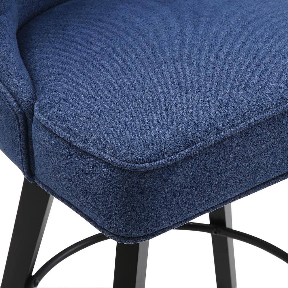 Navy Upholstered Swivel Counter Stool with Tufted Back and Metal Legs
