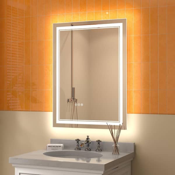 Derrin 24 in. W x 32 in. H Medium Rectangular Frameless Anti-Fog LED Wall Bathroom Vanity Mirror in Silver 5000k